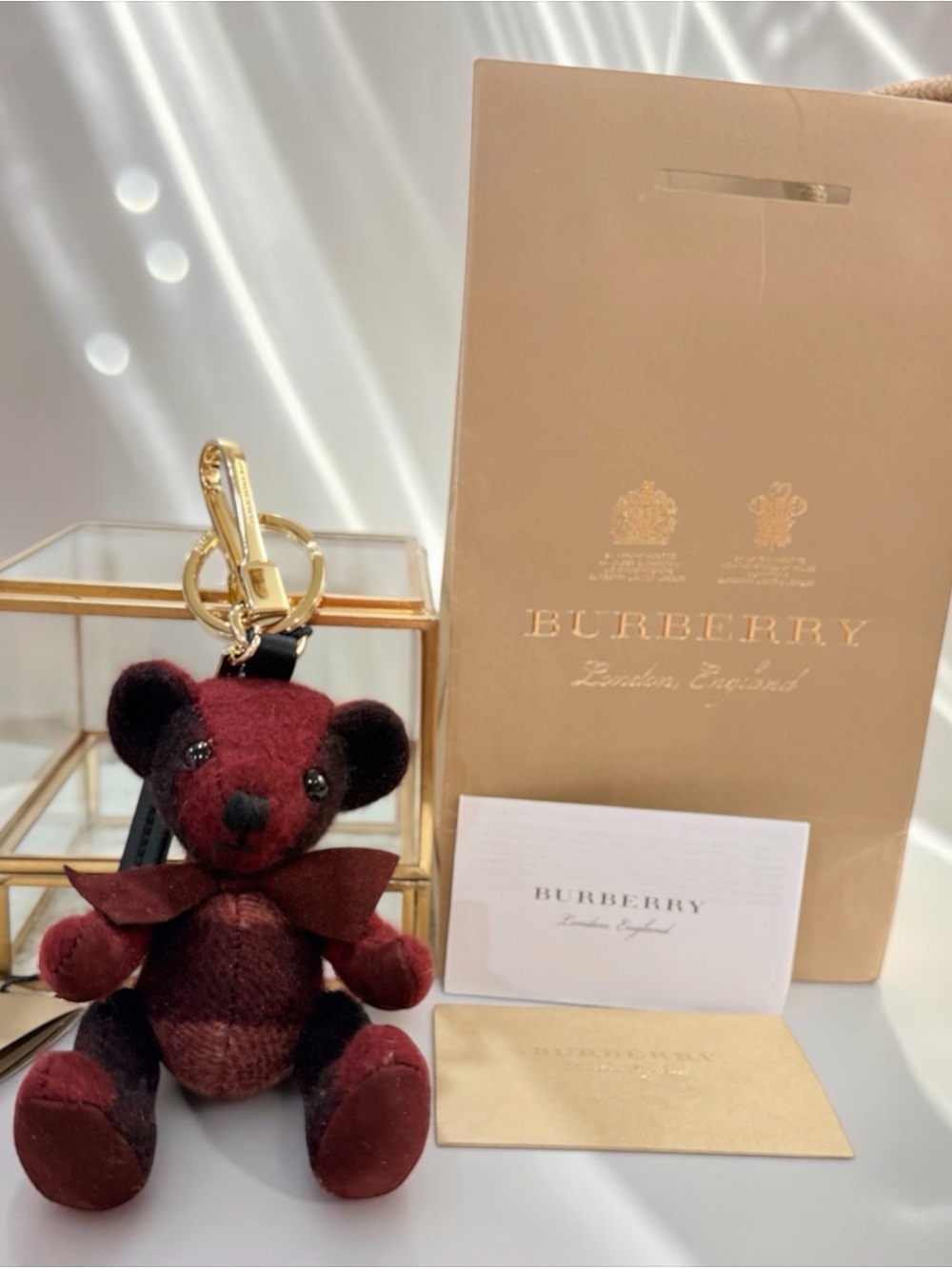Burberry Claret Check Cashmere Thomas Bear Bag Charm Keychain | NWT